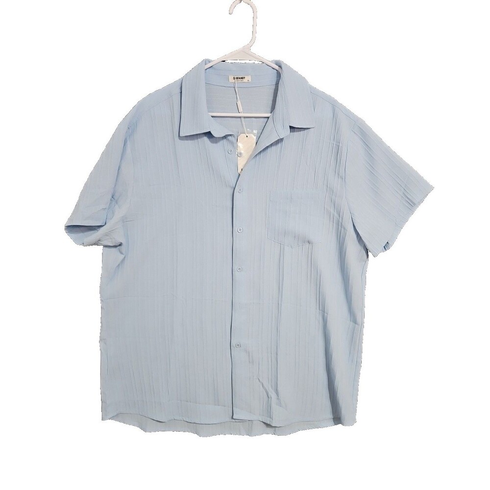 Goofandy Men 2XL Lightweight Baby Blue Short Sleeve Button Down Casual Shirt NWT